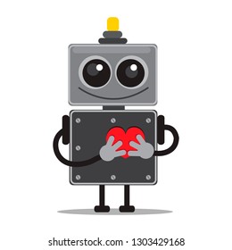 Iron cute robot in love. vector illustration on white background. cartoon character holding a heart