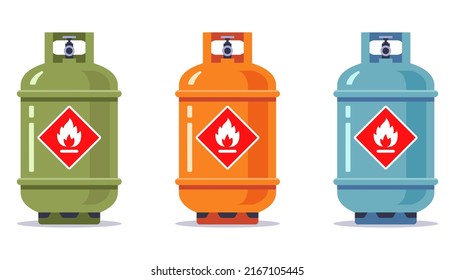 iron cylinder with liquefied gas for cooking. flat vector illustration.