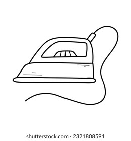 Iron in doodle style. Vector illustration. Line iron isolated on white background.