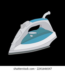 Iron electric coloring vector. Vector art illustration appliance home on black background. Isolated vector illustration of iron electric for coloring book.
