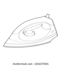 Vector de contorno eléctrico de hierro. Dispositivo de ilustración de arte vectorial en casa con fondo blanco. Ilustración esquemática aislada de hierro eléctrico para el libro de colorantes.
