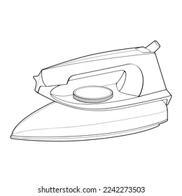Vector de contorno eléctrico de hierro. Dispositivo de ilustración de arte vectorial en casa con fondo blanco. Ilustración esquemática aislada de hierro eléctrico para el libro de colorantes.
