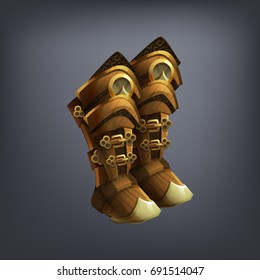 Iron fantasy armor boots for game or cards. Vector illustration.