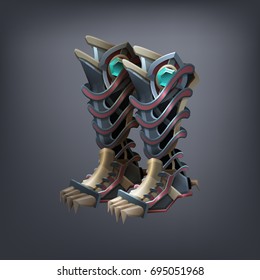Iron fantasy armor boots for game or cards. Vector illustration.