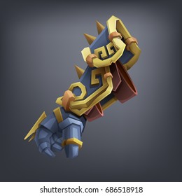 Iron fantasy armor hand glove for game or cards. Vector illustration.