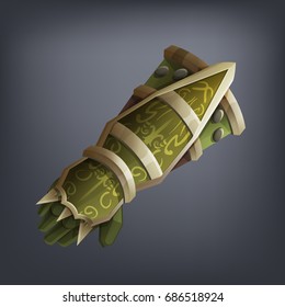 Iron fantasy armor hand glove for game or cards. Vector illustration.