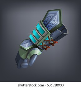 Iron fantasy armor hand glove for game or cards. Vector illustration.