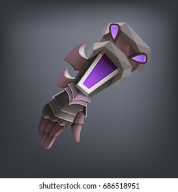 Iron fantasy armor hand glove for game or cards. Vector illustration.