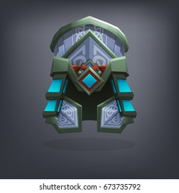 Iron fantasy armor helmet for game or cards. Vector illustration.