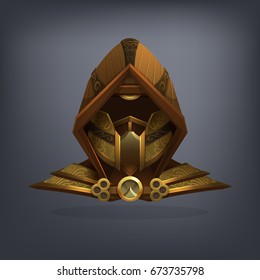 Iron fantasy armor helmet for game or cards. Vector illustration.