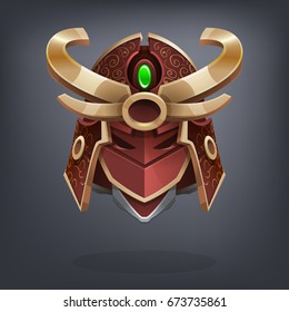 Iron fantasy armor helmet for game or cards. Vector illustration.