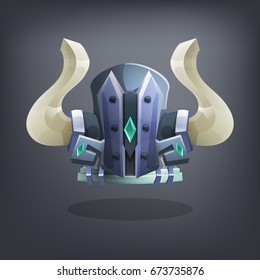 Iron fantasy armor helmet for game or cards. Vector illustration.