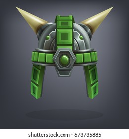 Iron fantasy armor helmet for game or cards. Vector illustration.