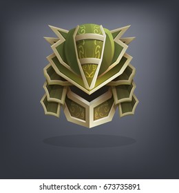 Iron fantasy armor helmet for game or cards. Vector illustration.