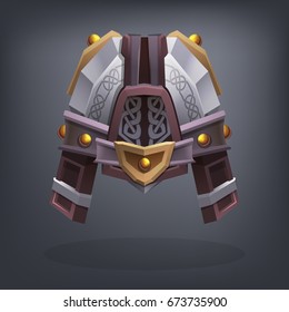 Iron fantasy armor helmet for game or cards. Vector illustration.