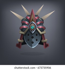 Iron fantasy armor helmet for game or cards. Vector illustration.