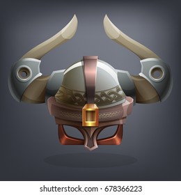 Iron fantasy armor helmet for game or cards. Vector illustration.