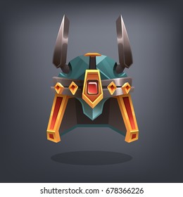 Iron fantasy armor helmet for game or cards. Vector illustration.