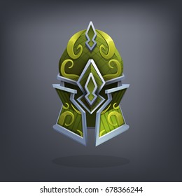 Iron fantasy armor helmet for game or cards. Vector illustration.