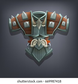 Iron fantasy chest armor for game or cards. Vector illustration.