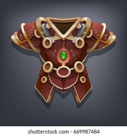 Iron fantasy chest armor for game or cards. Vector illustration.