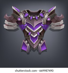 Iron fantasy chest armor for game or cards. Vector illustration.