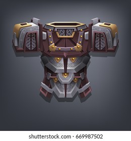 Iron fantasy chest armor for game or cards. Vector illustration.