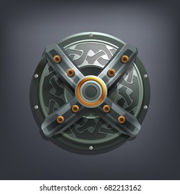 Iron fantasy shield for game or cards. Vector illustration.