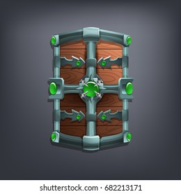 Iron fantasy shield for game or cards. Vector illustration.