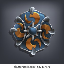 Iron fantasy shield for game or cards. Vector illustration.