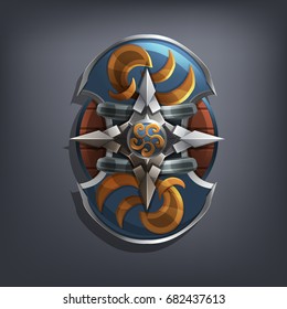 Iron fantasy shield for game or cards. Vector illustration.