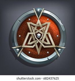 Iron fantasy shield for game or cards. Vector illustration.