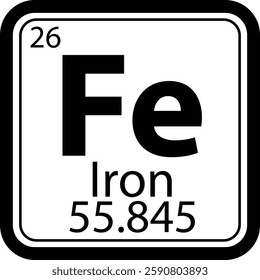 Iron Fe chemical icon. The chemical element of the periodic table symbol. atomic number sign. flat style.