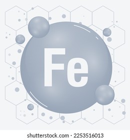 Iron, Fe minerals for health. Mineral vitamin complex. Medical and dietary supplement health care concept. Vector illustration