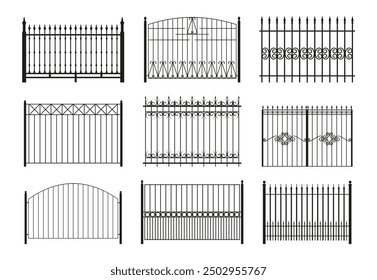 Iron fence collection isolated on white background. Iron fences set. Different iron fences