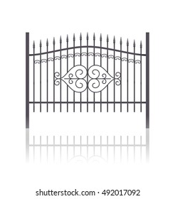 Iron fence with decoration on white background - vector illustration