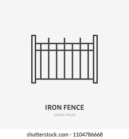 Iron fence flat line icon. Metal border sign. Thin linear logo for metalwork, welding service.