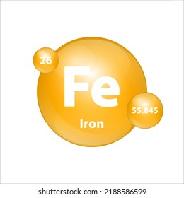 Iron, Ferrum (Fe) icon structure chemical element round shape circle yellow dark. Chemical element of periodic table Sign with atomic number. Study in science for education. 3D Illustration vector. 