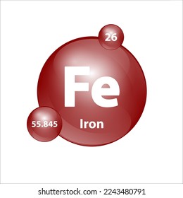 Iron, Ferrum (Fe) Icon structure chemical element round shape circle brown easily. 3D Illustration vector. Chemical element of periodic table Sign with atomic number. Study in science for education.