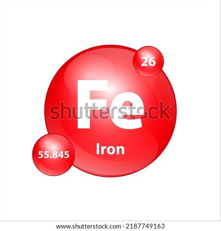 Iron, Ferrum (Fe) icon structure chemical element round shape circle red easily.  Chemical element of periodic table Sign with atomic number. Study in science for education. 3D Illustration vector.