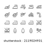 Iron flat line icons set. Home appliance, Steam generator iron. Simple flat vector illustration for web site or mobile app.