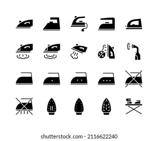 Iron flat line icons set. Home appliance, Steam generator iron. Simple flat vector illustration for web site or mobile app.