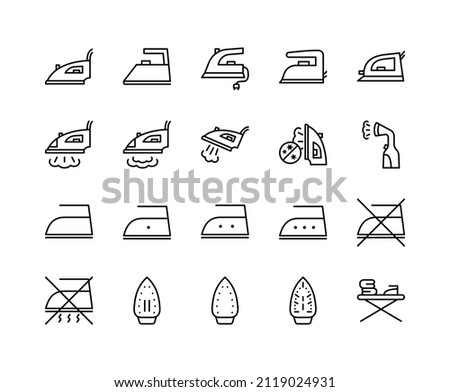 Iron flat line icons set. Home appliance, Steam generator iron. Simple flat vector illustration for web site or mobile app. 商業照片 © 