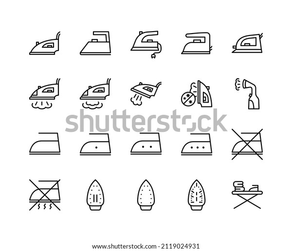 Iron\
flat line icons set. Home appliance, Steam generator iron. Simple\
flat vector illustration for web site or mobile\
app.