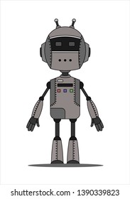 Iron Friendly Android Robot Character With Two Antennas. Character Design. Modern flat vector illustration isolated on white background.