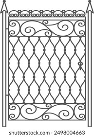 Iron garden door. Decorative ornate metal forgery