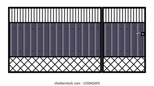 Iron gate with door. Vector EPS10. Isolated on white background.