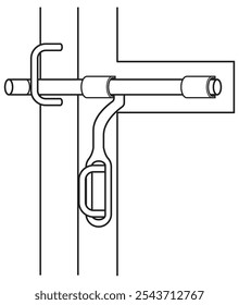 Iron gate lacth in locked position. Illustration in outine and vector format.