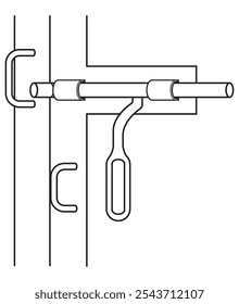 Iron gate lacth in opened position. Illustration in outine and vector format.