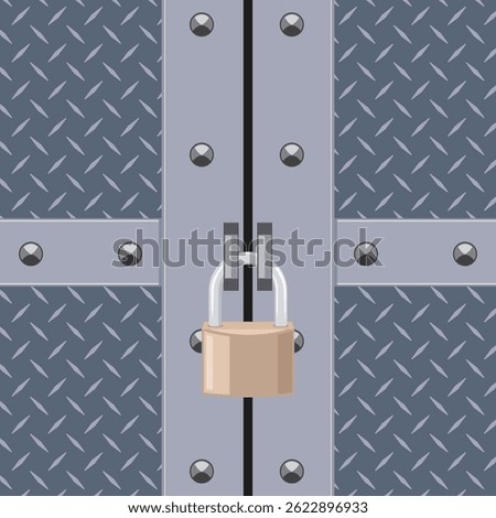 iron gate locked with padlock hanging vector cartoon element design template web